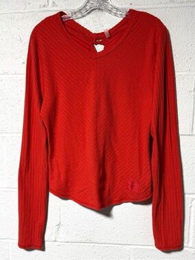 Free People Movement Orange Open Back Knot Top Ribbed Long Sleeve Lounge